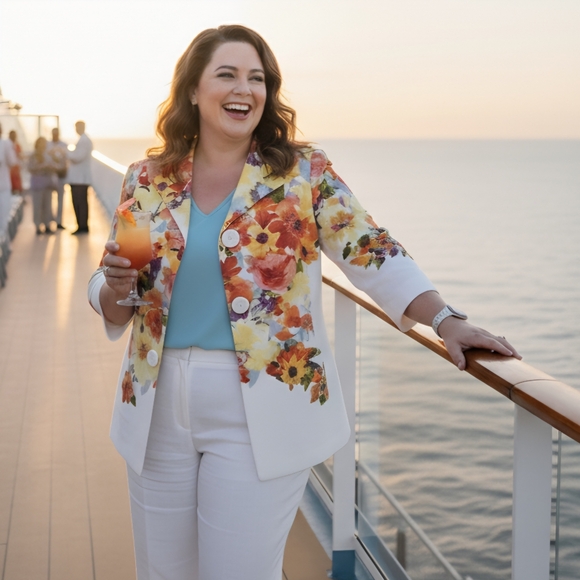 Coldwater Creek Size 14/L NEW Blazer Jacket Floral Watercolor 3/4 Sleeve Lined - Picture 13 of 13